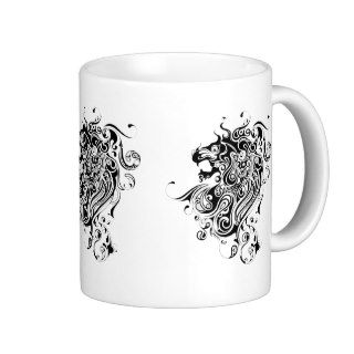 Black & White Lion Head Tattoo Style Coffee Mugs