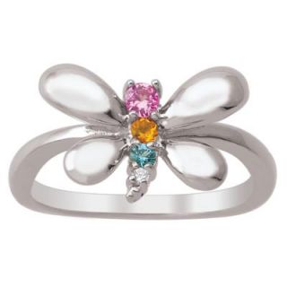 Daughters Birthstone and Diamond Accent Butterfly Ring in Sterling