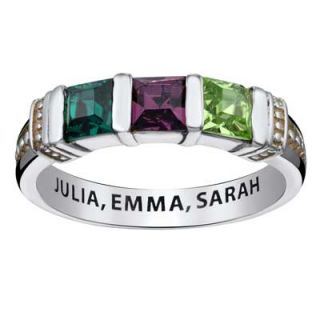 Mothers Princess Cut Simulated Birthstone Ring in Sterling Silver (3
