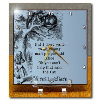 3dRose dc_110388_1 Alice and Cheshire Cat in Tree Alice in Wonderland Desk Clock, 6 by 6 Inch  