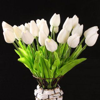 10 pcs White Tulip Flower Latex Real Touch For Wedding Bouquet KC456  