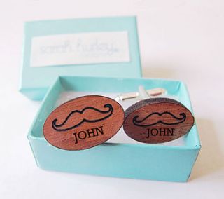 engraved personalised moustache cufflinks by sarah hurley designs