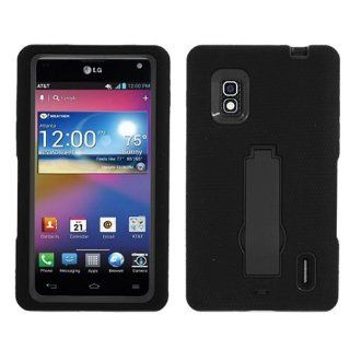 Hybrid Case Black Soft Textured with Black Hard Cover Stand for At&t Optimus G / E970 Cell Phones & Accessories