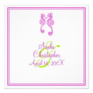 Seahors/lime green+pink/ Wedding Invitations
