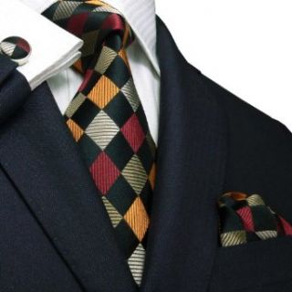 Landisun 458 Multi Color Plaids & Checks Mens Silk Tie Set Tie+Hanky+Cufflinks at  Mens Clothing store