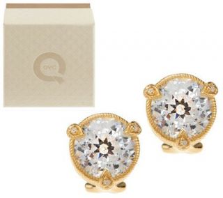 Judith Ripka 14K Gold Clad 5ct Diamonique 100 Facet Stud Earrings —