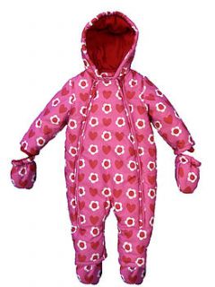 pink heartflower snowsuit with mitts by toby tiger