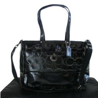 Coach Signature Stripe Stitched Patent Multifunction Tote Diaper Baby Bag New Design Black F19256 New with Tag  Baby