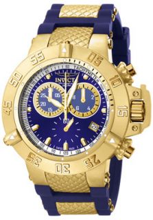 Invicta 5515  Watches,Mens Subaqua Chronograph Blue Rubber & 18k Yellow Gold Plated, Chronograph Invicta Quartz Watches