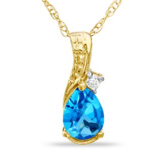Pear Shaped Blue Topaz and Diamond Accent Teardrop Pendant in 10K Gold