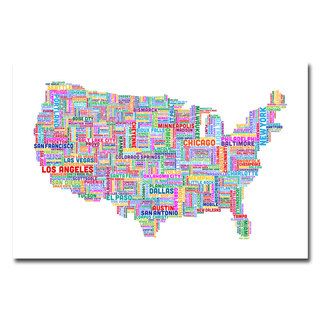 Michael Tompsett 'US Cities Text Map IV' Canvas Art Trademark Fine Art Canvas