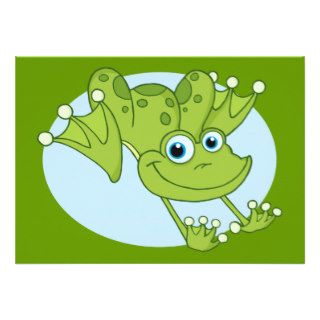 HOPPING HAPPY GREEN CARTOON FROG CUTE TRAVELING ANNOUNCEMENT