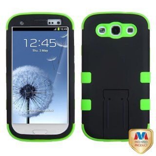 Hard Plastic Snap on Cover Fits Samsung i747 L710 T999 i535 R530 i9300 Galaxy S III Rubberized Black/Electric Green TUFF Hybrid (with Stand) AT&T Cell Phones & Accessories