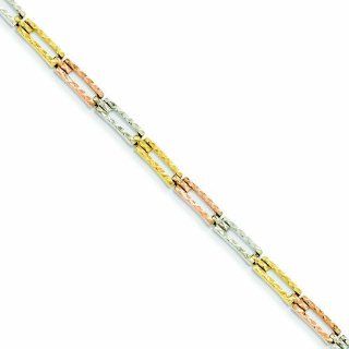 14K Gold Tri color D/C Fancy Link Bracelet 7.75 Inches Jewelry