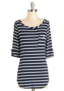 Stripe Zone Top in Navy  Mod Retro Vintage Short Sleeve Shirts