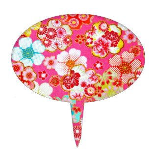 Japanese Floral Cherry Blossom Pink Girly Pretty Cake Toppers