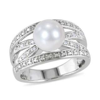 5mm Cultured Freshwater Pearl and Diamond Accent Ring in