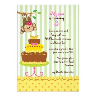 Monkey and Banana Cake Girls Birthday Custom Invites