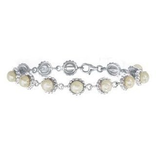 Sterling Silver, Freshwater Pearl Fashion Bracelet 71/2 inches x 3/8 inch, Pearl Size 7 7.5 mm Jewelry