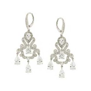 Cubic Zirconia and Crystal Chandelier Earrings in White Rhodium Plated