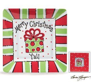 Merry Christmas Y'all Melamine 8" Square Plates   Set of 4 Kitchen & Dining