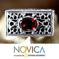 Sterling Silver Filigree 'Royal Coronation' Garnet Ring (Indonesia) Novica Rings