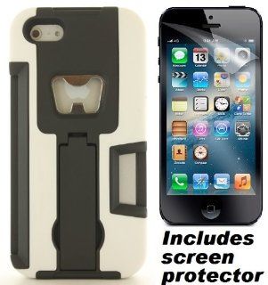 White Black Hard Soft Gel Dual Layer Rugged Cover Case & Screen Protector for Apple iPhone 5 Cell Phones & Accessories