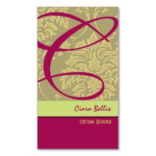 Champagne Damask Monogram Business Card Templates