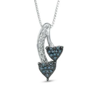 10 CT. T.W. Enhanced Blue and White Diamond Double Heart Pendant in