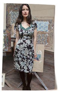 kelly dress in chocolate sketch rose print by nancy mac