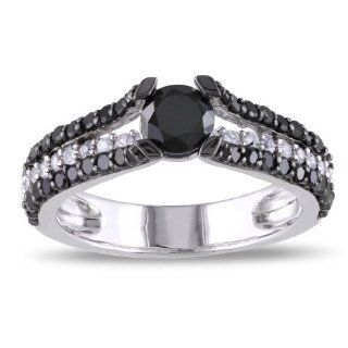 Sterling Silver White Sapphire and Black Accent Diamond Ring (1 Cttw) Jewelry