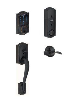 Schlage FE469NXCAM716ACCLH Aged Bronze Camelot Left Handed Camelot Entrance Handle Set and Touch Screen Electronic Deadbolt with Camelot Interior Lever and Nexia Home Intelligence   Door Handles  
