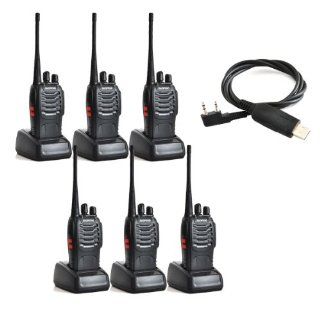 Baofeng BF 888S UHF 400 470MHz 16CH CTCSS/DCS With Earpiece Hand Held Mobile Amateur Radio Walkie Talkie 2 Way Radio Long Range Black 6 Pack and USB Programming Cable  Frs Two Way Radios 