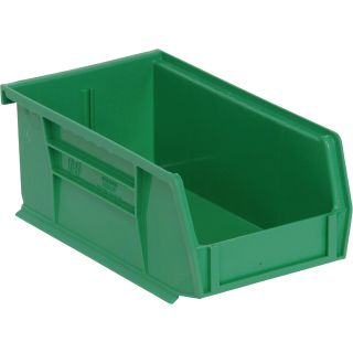 Quantum Storage Heavy Duty Stacking Bins — 7 3/8in. x 4 1/8in. x 3in. Size, Green, Carton of 24  Ultra Stack   Hang Bins
