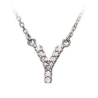Diamond Initial Necklace in 14 Karat White Gold, Letter Y Jewelry
