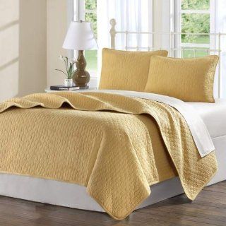 Hampton Hill Calypso Cotton Quilted Coverlet Set, Queen, Gold  
