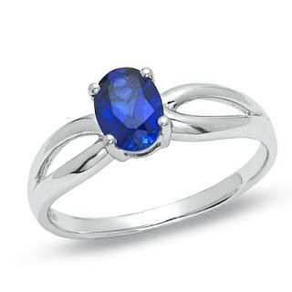 Oval Lab Created Sapphire Split Shank Ring in 10K White Gold   Zales