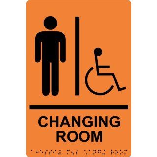 ADA Mens Changing Room Braille Sign RRE 14779 BLKonORNG Wayfinding  Business And Store Signs 