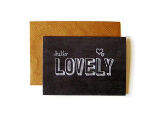 'hello lovely' chalkboard card by scissor monkeys