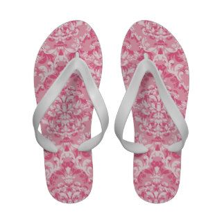 Pink and White Damask Pattern Flip Flops