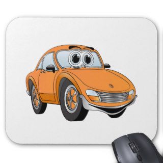 Orange Sports Car Cartoon Mouse Pads