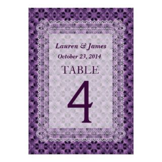 Purple Pattern with Lace Wedding Table Numbers Personalized Invites