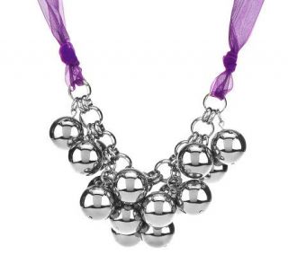 Steel by Design Beaded Cluster Necklace with 18 Adj Ribbon —