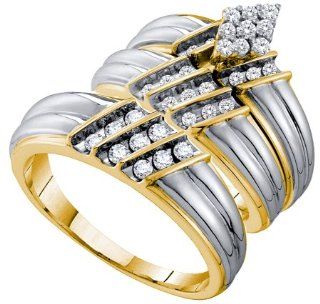 0.74 Carat (ctw) 14k Yellow Gold Round White Diamond Men's & Women's Bridal Fashion Ring Trio Set 3/4 CT Wedding Ring Sets Jewelry