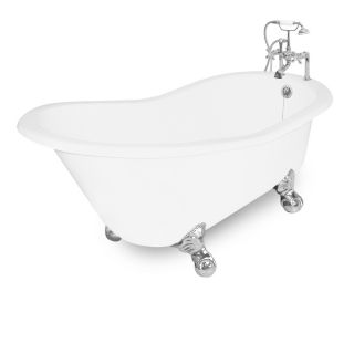 American Bath Factory Wintess 61.5 in L x 31 in W x 31 in H White Cast Iron Oval Bathtub with Reversible Drain