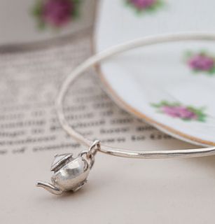silver skinny teapot charm bangle by cabbage white england