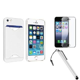 eForCity White with Card Holder Snap on Case + Clear Reusable Screen Protector + Stylus Pen compatible with Apple® iPhone® 5 / 5S Cell Phones & Accessories