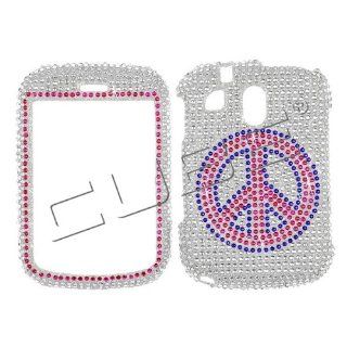 Silver with Red and Blue Freedom Peace Sign Sparkling Luxury Rhinestones Full Diamond Bling Pantech Jest 8040 / Txt8040 Snap on Cell Phone Case + Microfiber Bag Electronics