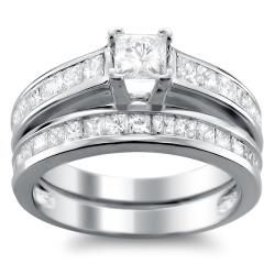 14k White Gold 1ct TDW Princess cut Diamond Bridal Ring Set (H I, I1) Bridal Sets
