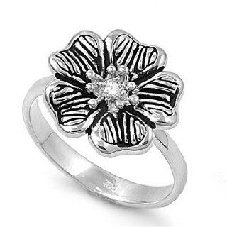 Flower CZ Ring 14MM Sterling Silver 925 Jewelry